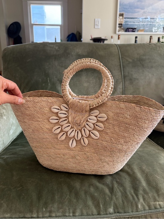 Handbags - Handwoven Straw Tote with Shell Accent - Natural